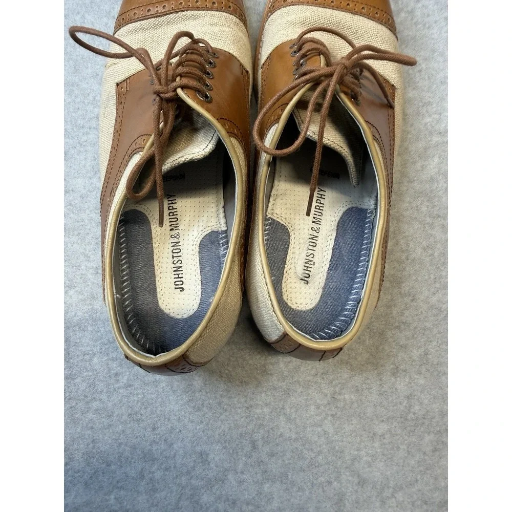 Johnston & Murphy Brown Leather & Canvas Oxford Shoes Lace up Men's Size 10M
